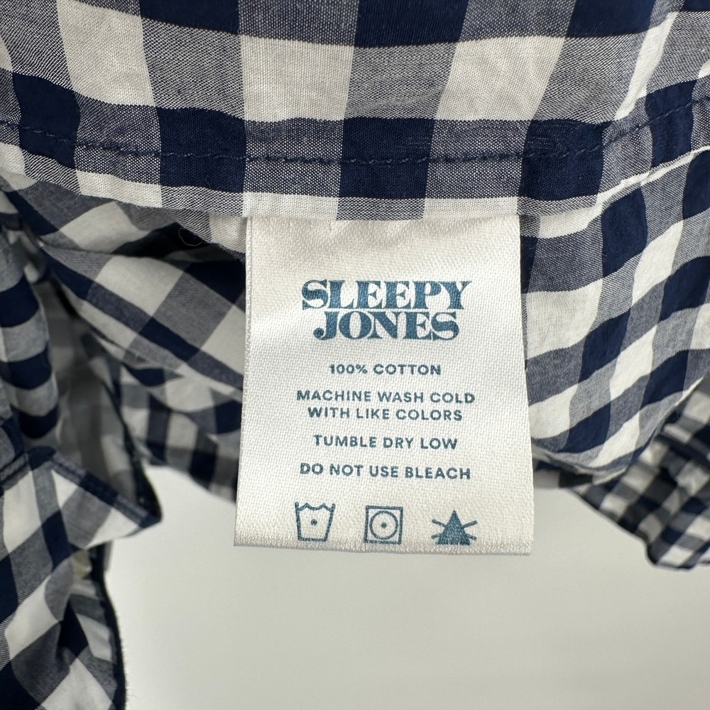 Sleepy Jones Marina Pajama‎ Shirt Navy White Gingham Cotton Button Up Womens XL - Picture 6 of 7